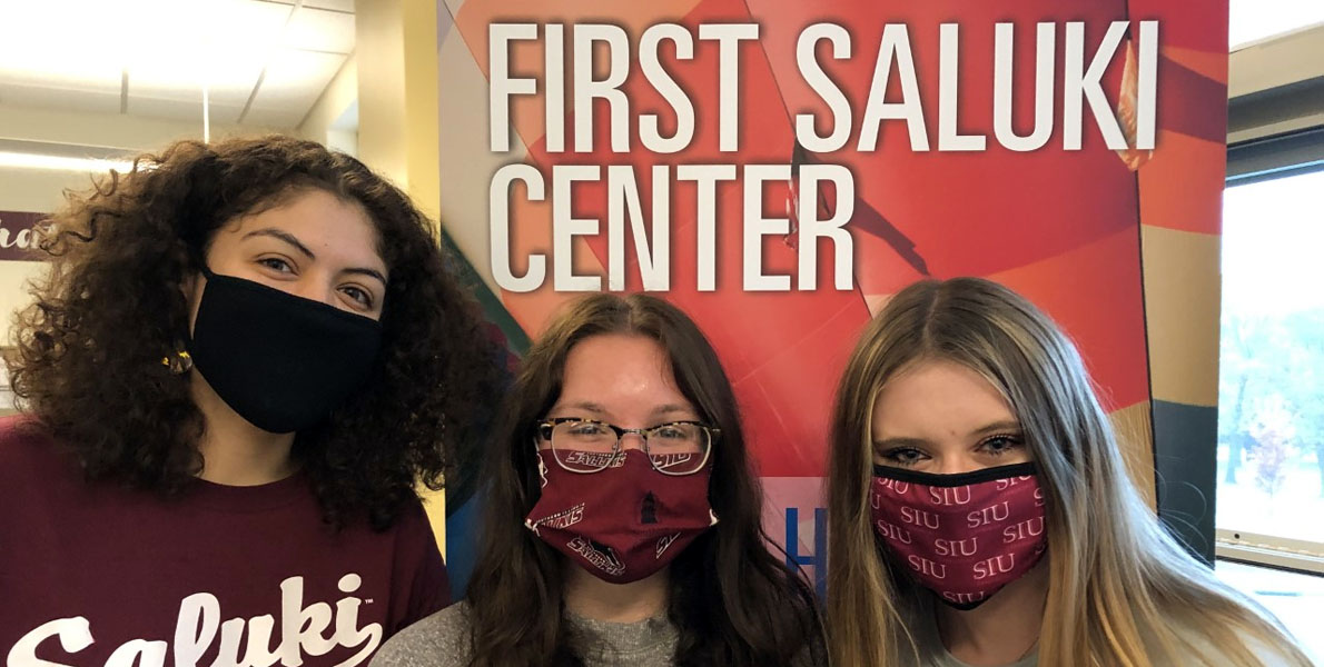 SIU First Saluki Center Students in masks for First Gen Summit